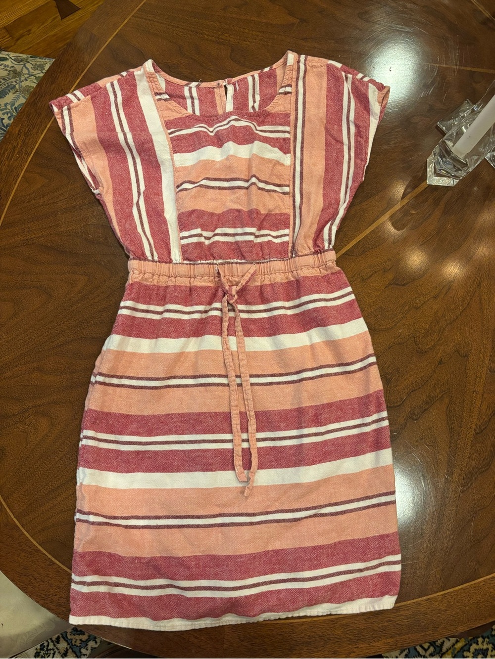Striped Pink & Cream Casual Drawstring Waist Dress